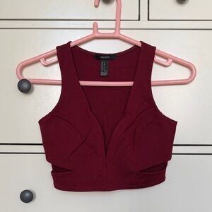 Burgundy V Neck Cutout Crop Top